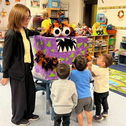 Our Fall Festival is next week and classes are getting ready for the fun. Students in the Red Room mixed paint today to decorate their monsters for their class booth. Lots of other spooky activities are in store for the Fall Festival on October 31.